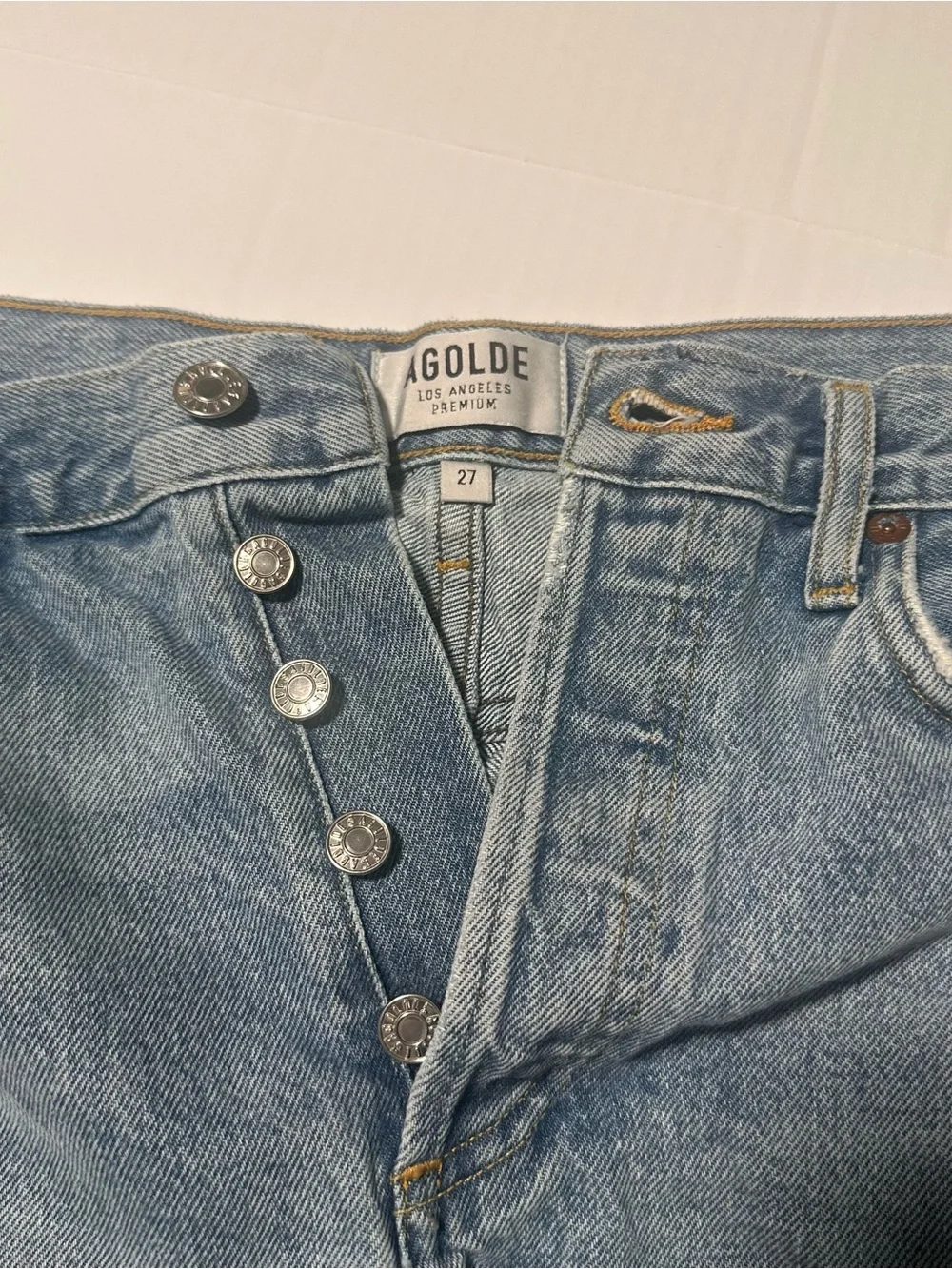 Agolde Parker Light Blue Distressed Denim Shorts